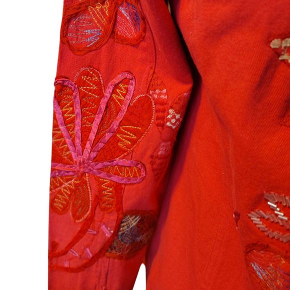 Laura Ashley Fully Embroidered Beaded Denim Jacket Collar Long Sleeves Size S... - Picture 6 of 16